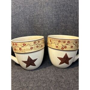 Primitive Country Star Stoneware Mugs Set Rustic Decor Farmhouse Kitchen